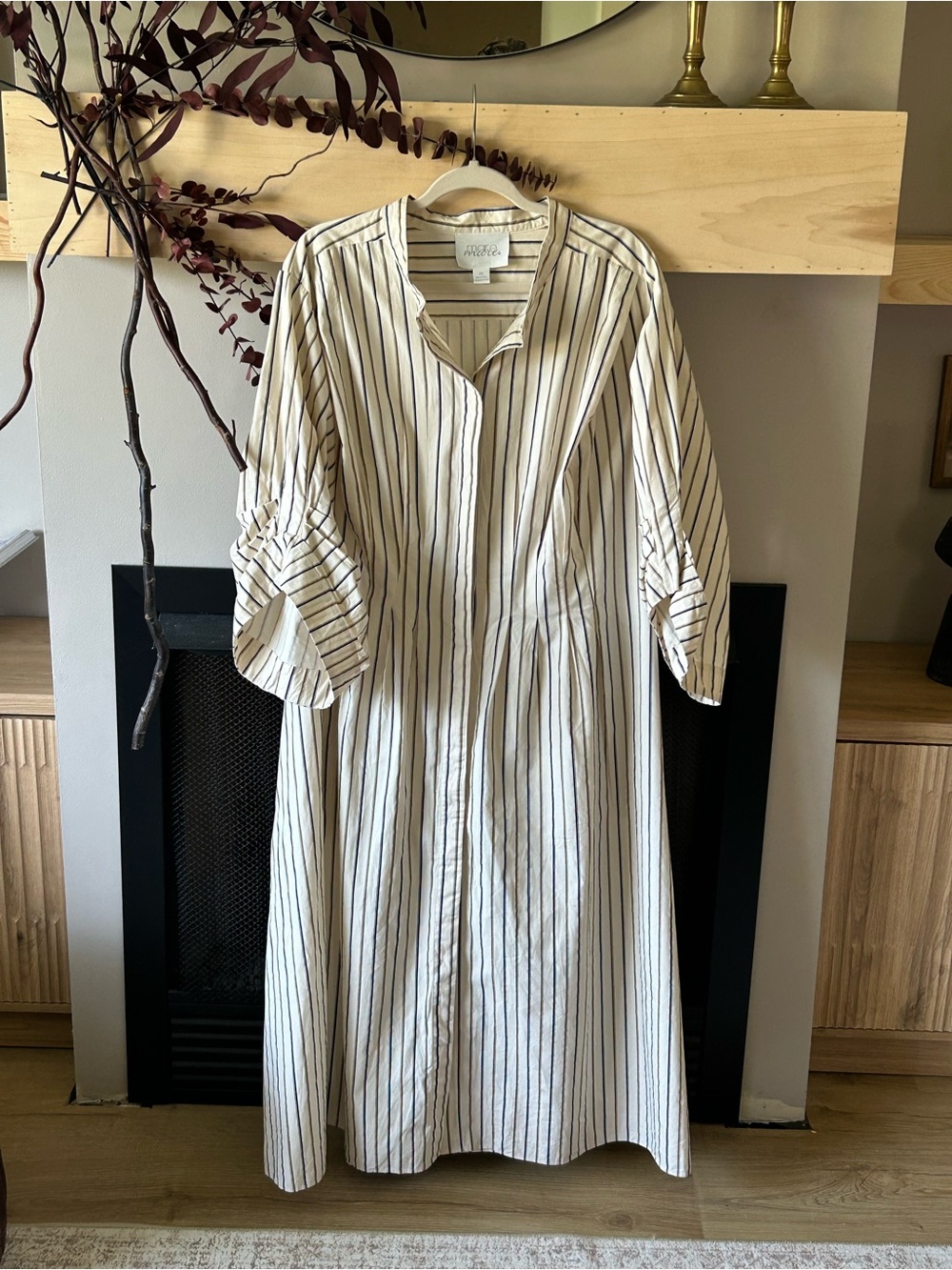 Mare Mare by Anthropology Striped Cream Midi Shirt Dress with Black Pinstripes 😍